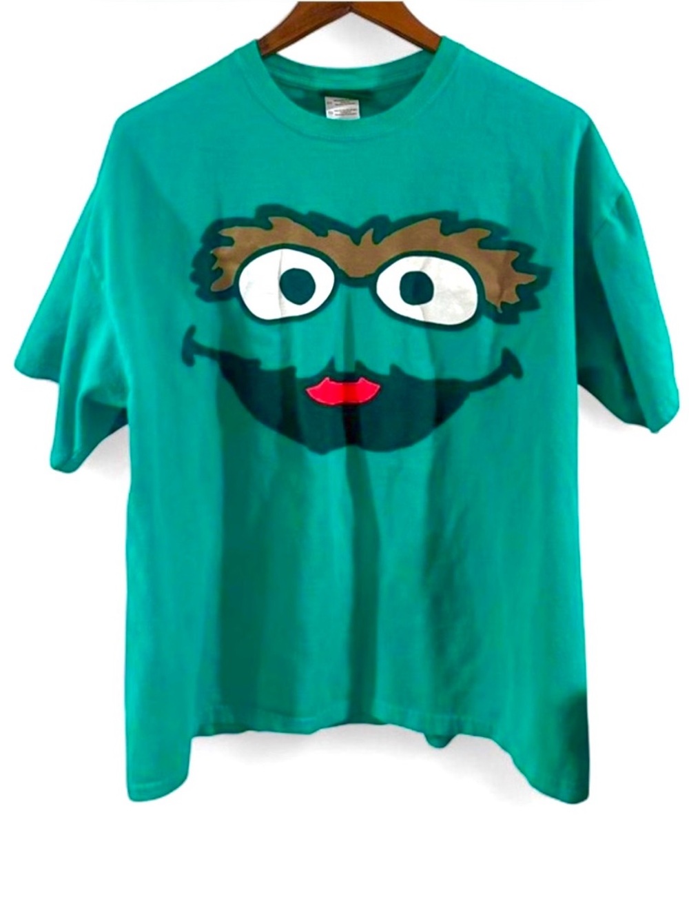 Vintage Y2K Sesame Street Oscar the Grouch Green Character T-Shirt Size XL